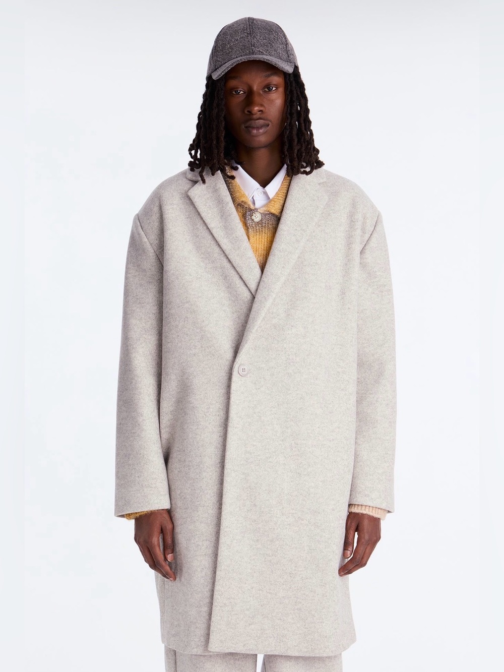 Fashion Nova Men's Oversized Light Beige Pea Coat